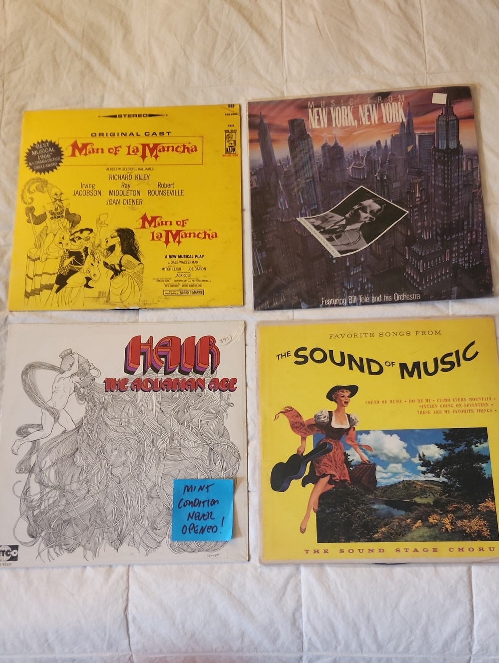 Broadway 4 Vintage Vinyl Lot - Yellow & Multicolor Musical Soundtracks Set 1
